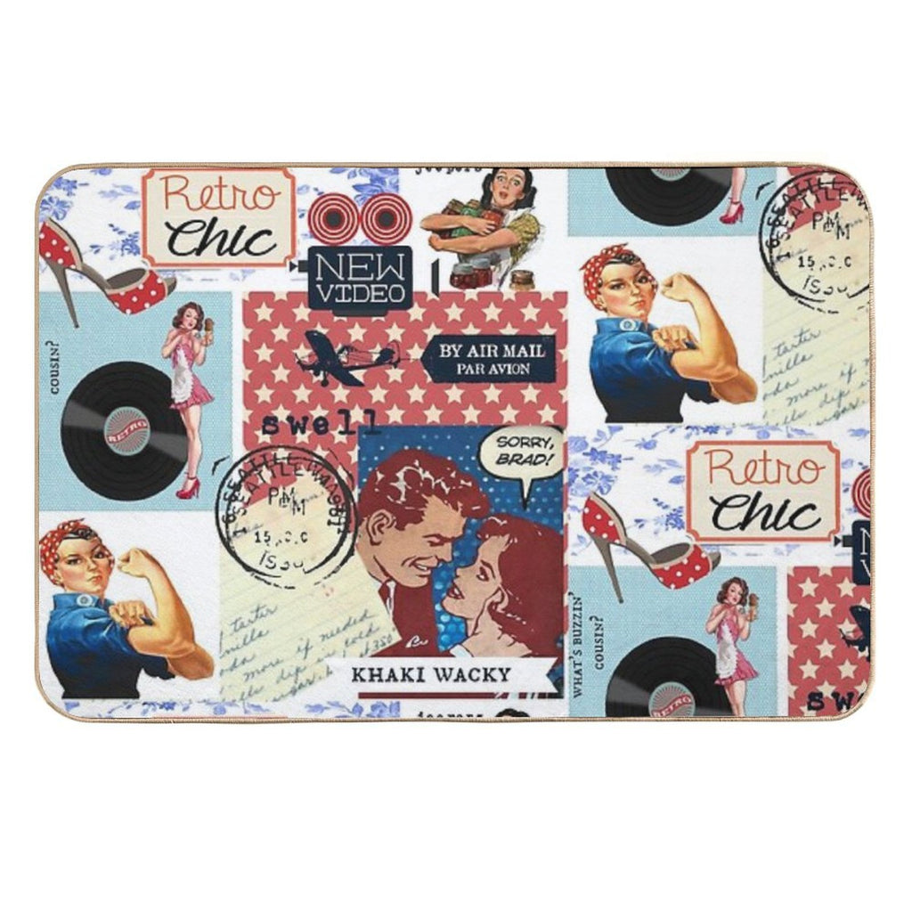 Retro Chic Red, White And Blue Collage  Absorbent Bath Mat