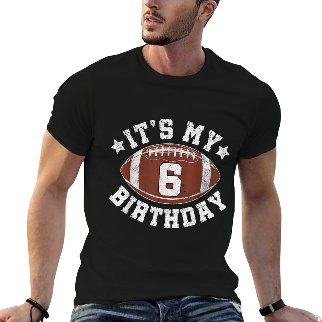 It's My 6th Birthday Boy 6 Year Old Football Player Kids  Ribbed Collar T-Shirt