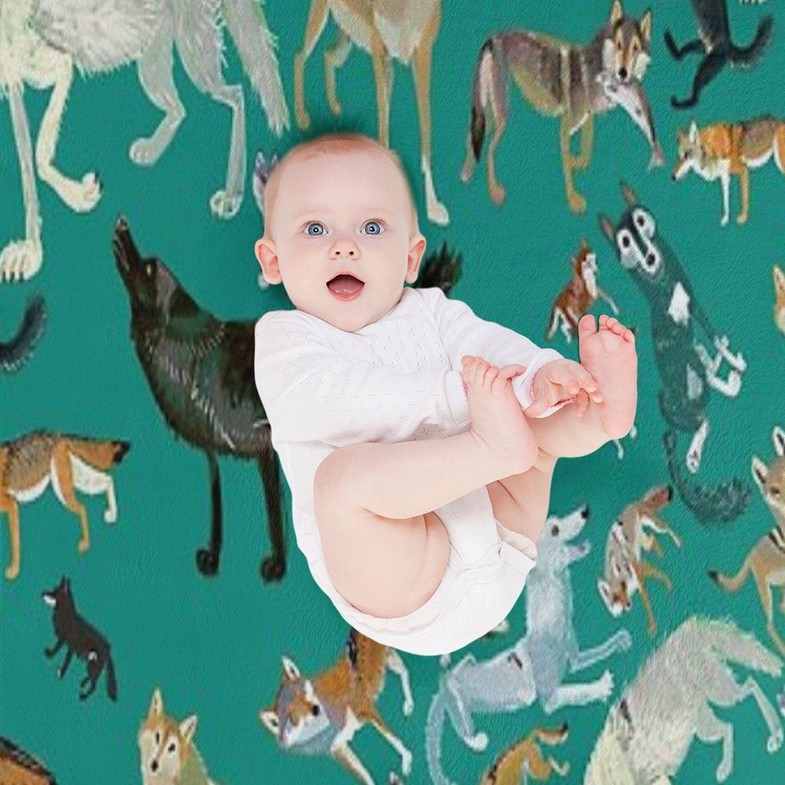 Wolves of The World (Green Pattern) Eco-conscious Throw Blanket