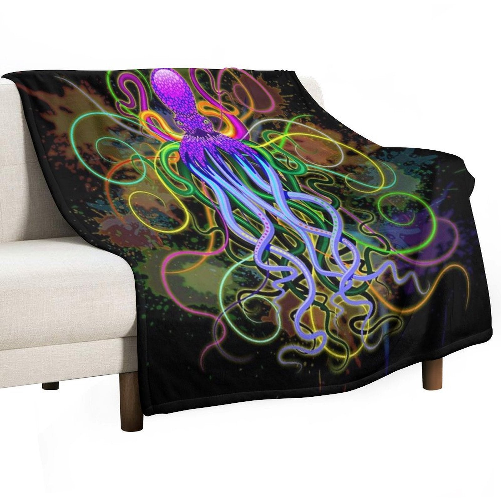 Octopus Psychedelic Luminescence Gift-ready Throw Blanket