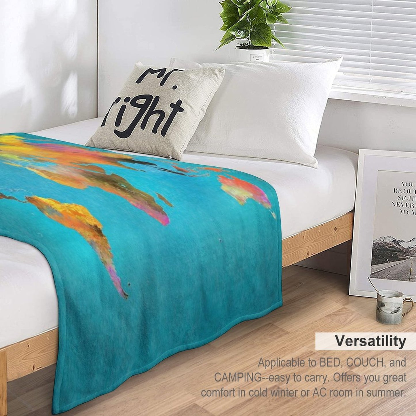 World Map Blue Velvety-soft Throw Blanket