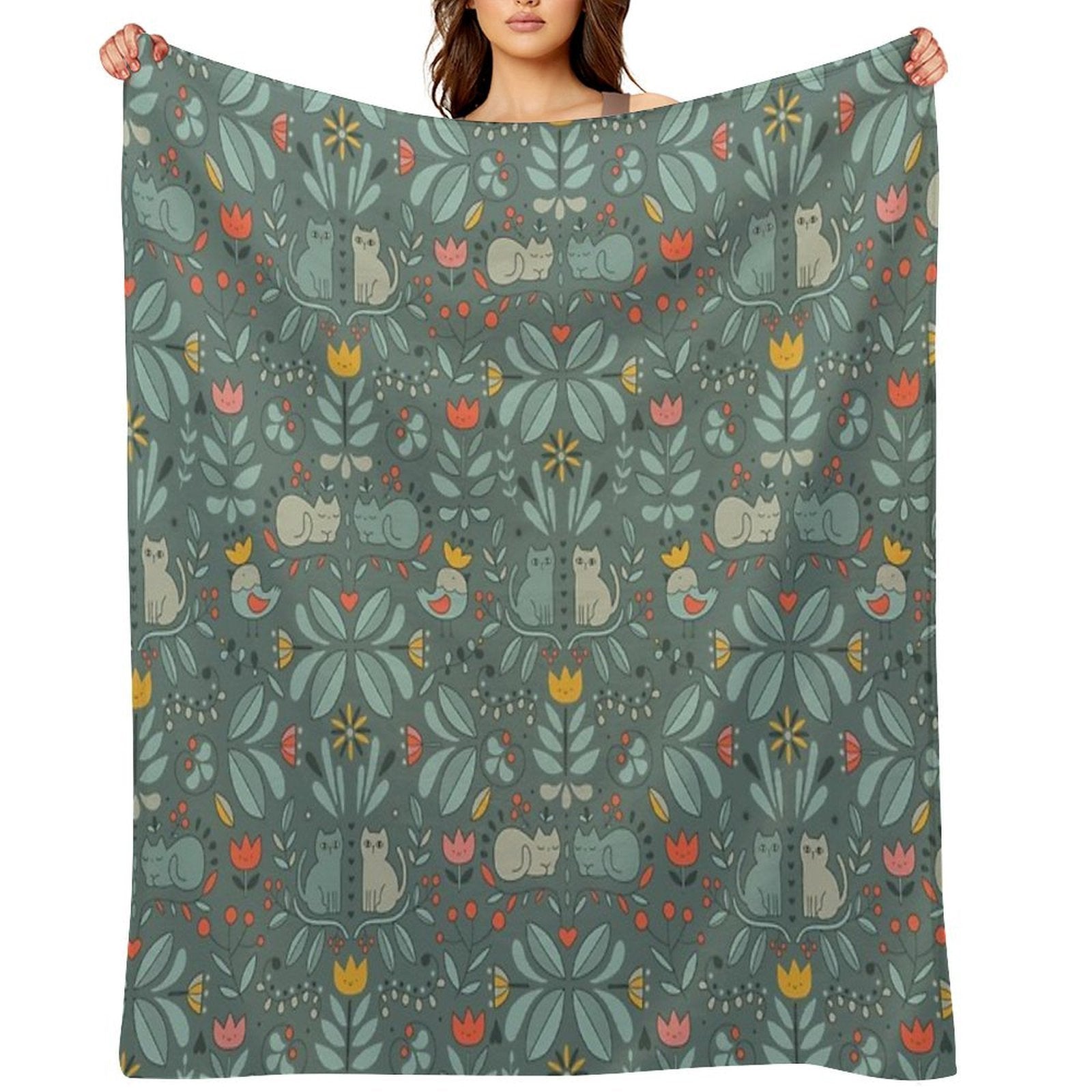 Swedish Folk Cats Wrinkle-free Throw Blanket