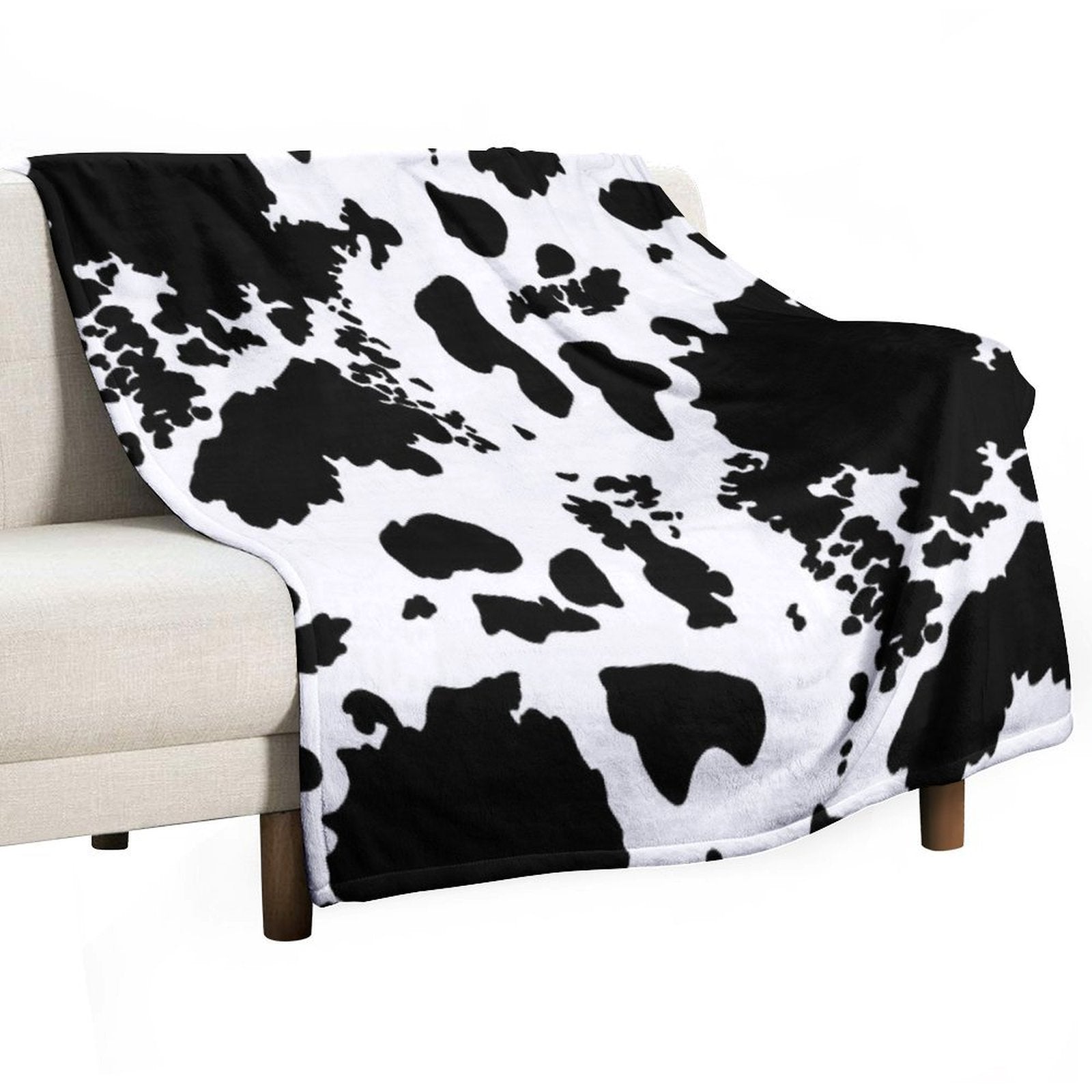 Black And White Cowhide Print Pattern Lightweight Throw Blanket