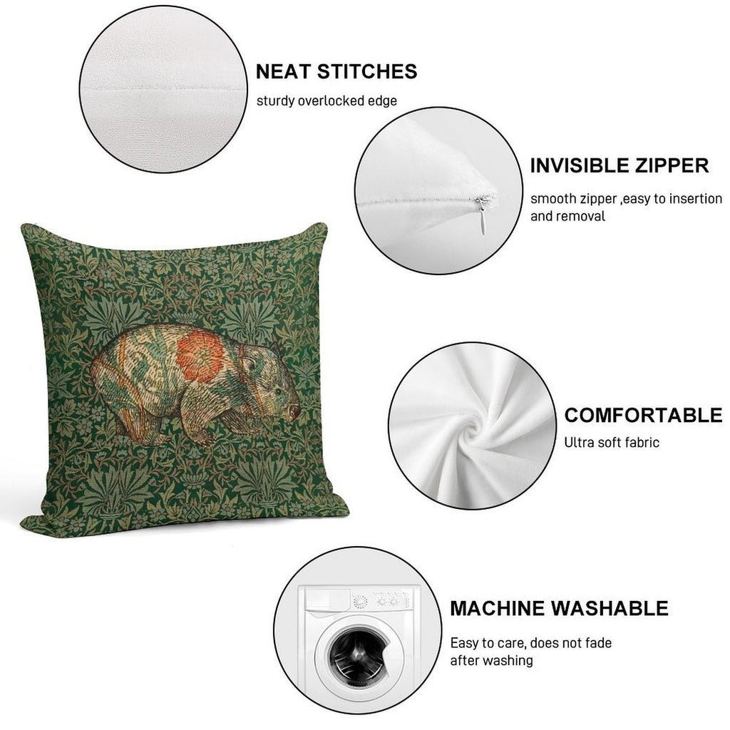 Rossetti's Wombat in Green Flower Garden Soft Multiple Sizes Throw Pillow