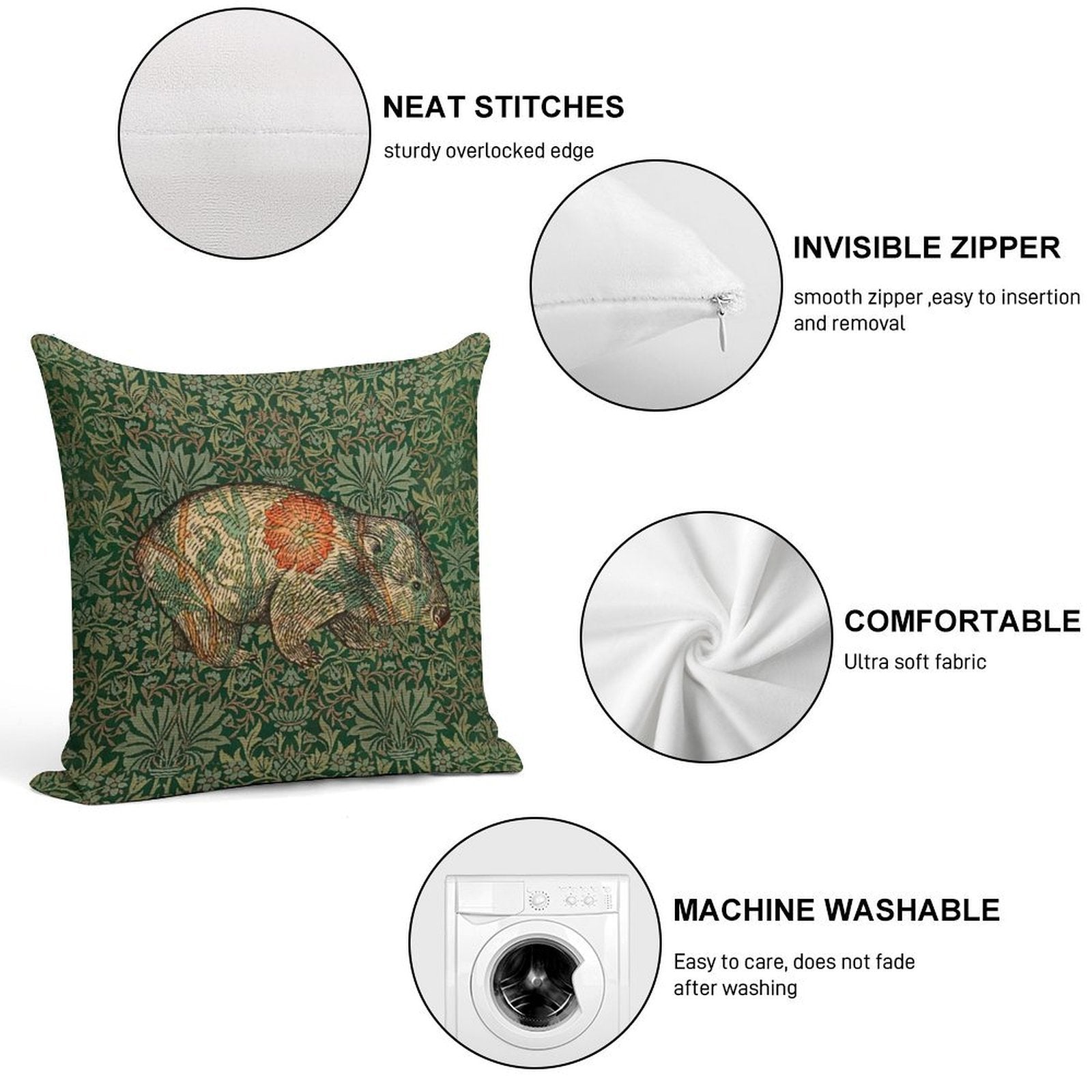 Rossetti's Wombat in Green Flower Garden Soft Multiple Sizes Throw Pillow
