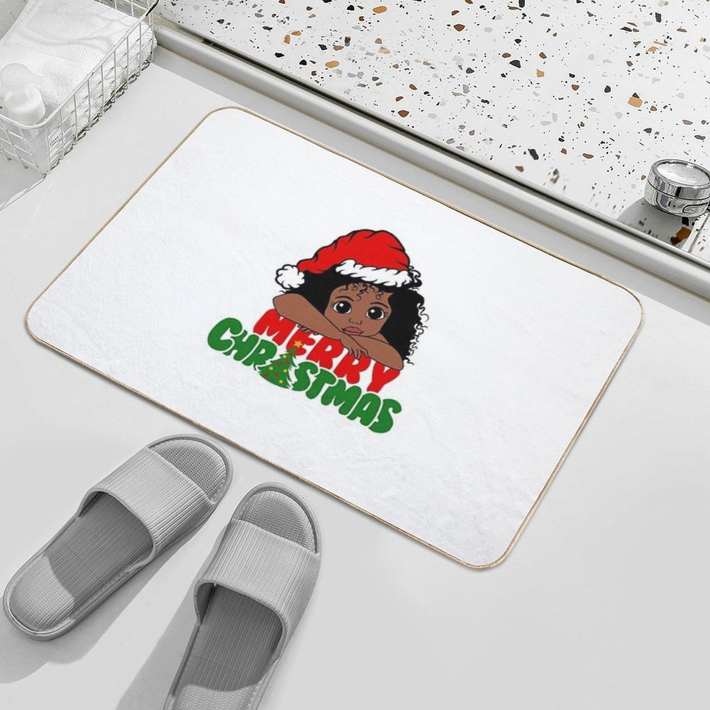 American African Christmas Santa Cute Natural Hair Afro Xmas  Non-Slip Bath Mat