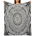 Symmetrical Monochromatic New Traditional Pattern Digital Painting Travel-friendly Throw Blanket