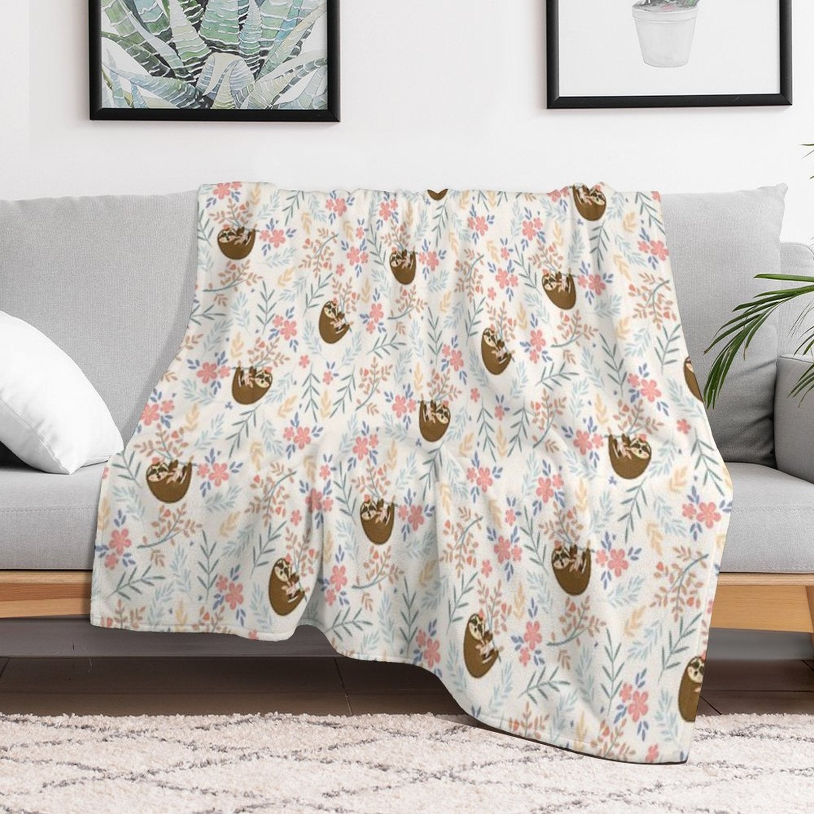 Baby Flower With Sloth Travel-friendly Throw Blanket
