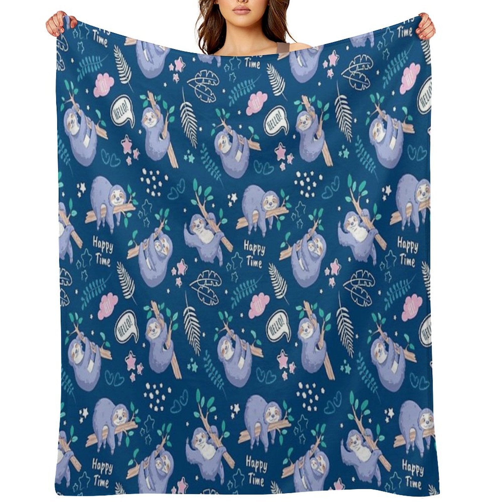 Sloths Tropical Elements Cute Pattern All-season Throw Blanket