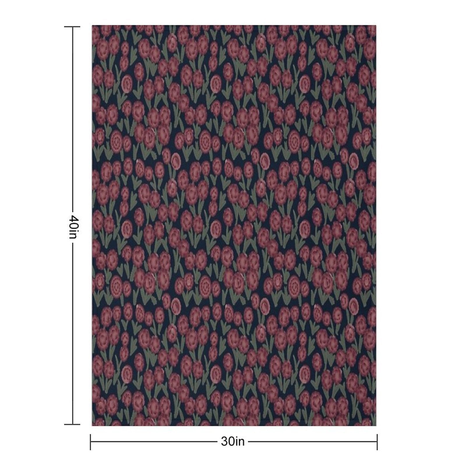 Burgundy Carnations on Dark Blue – Seamless Vintage Floral Design Lightweight Throw Blanket