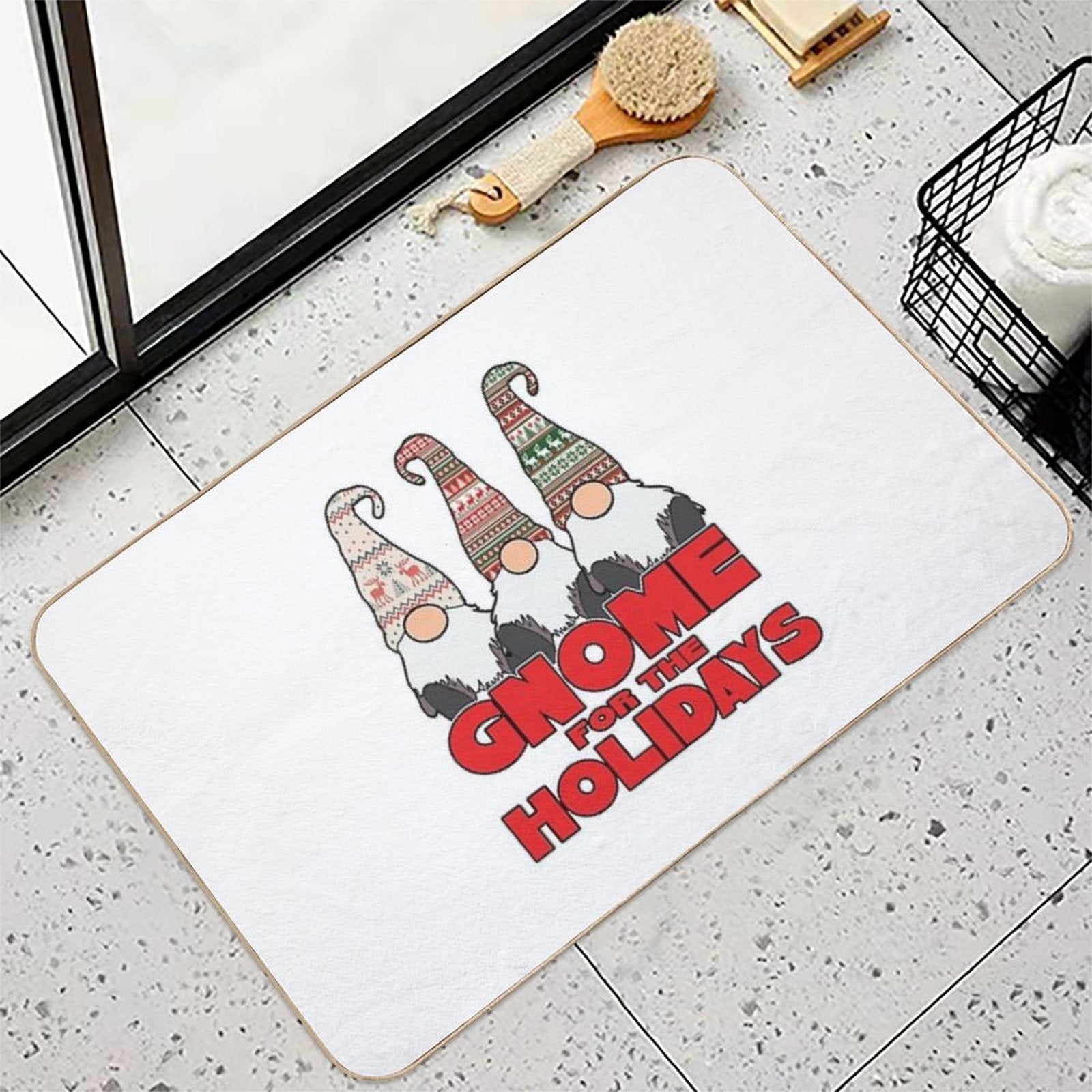 3 Nordic Gnomes Gnome for The Holidays Christmas  Repositionable Bath Mat