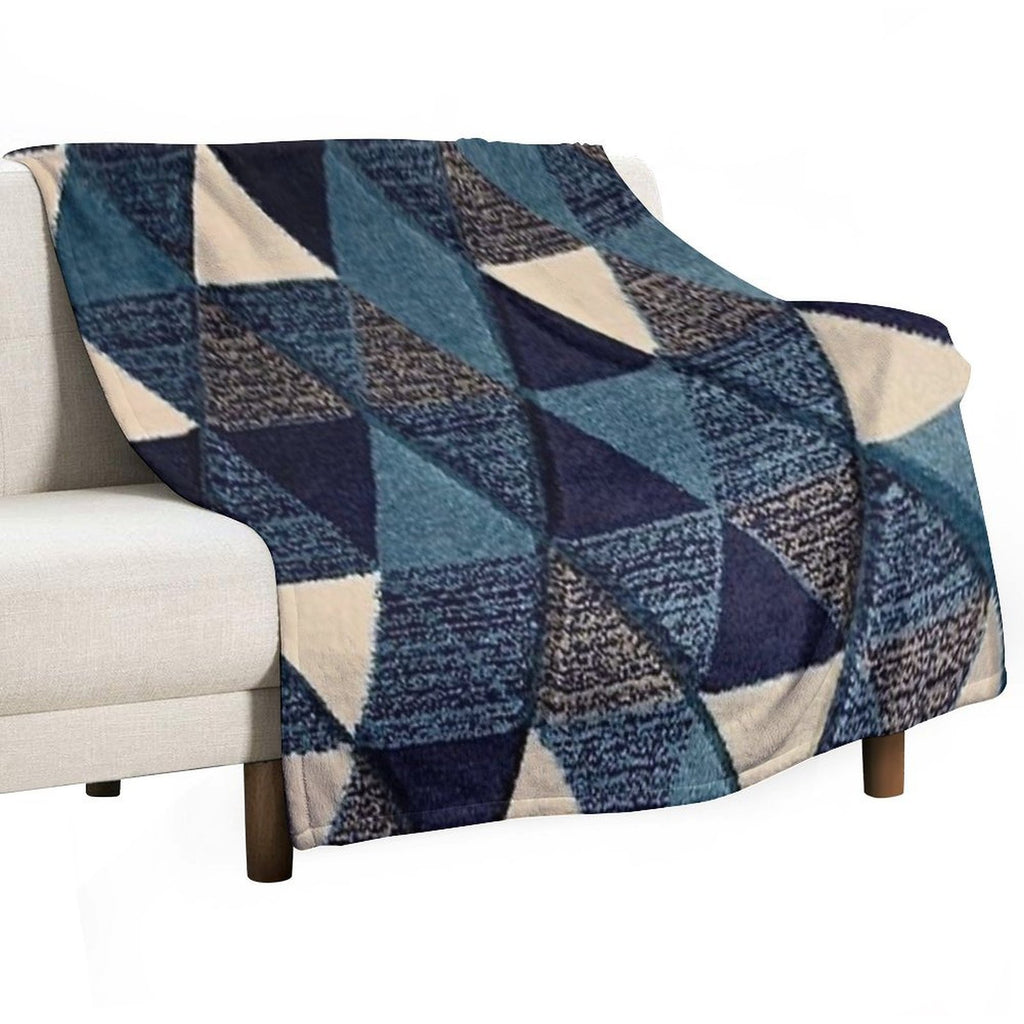 Navy Blue And Gray Bohemian Geometric Triangle Pattern Comfort Throw Blanket