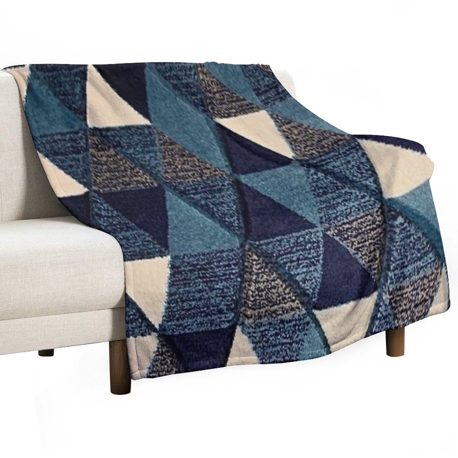 Navy Blue And Gray Bohemian Geometric Triangle Pattern Comfort Throw Blanket