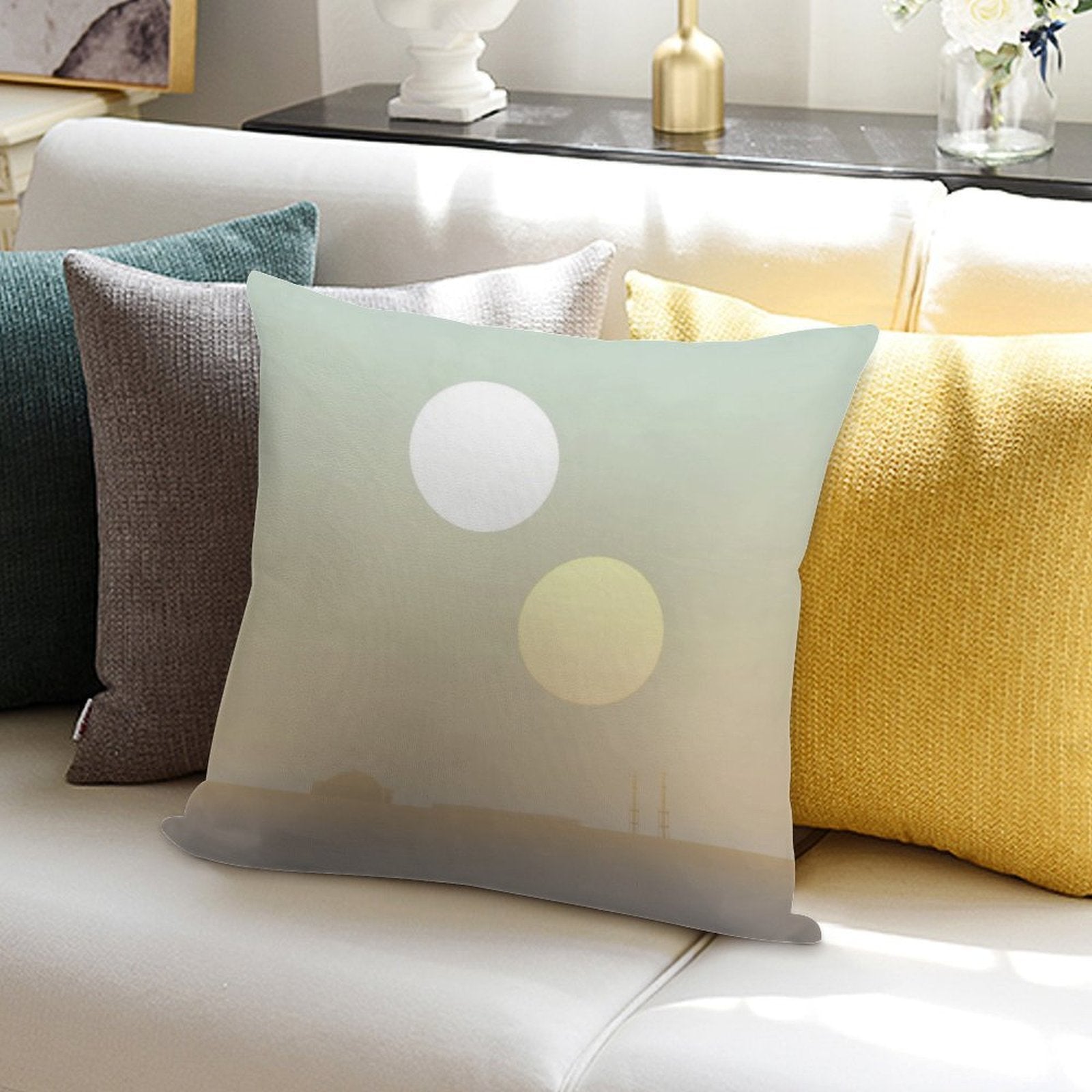 Two Suns Soft Short Plush Fabric Throw Pillow