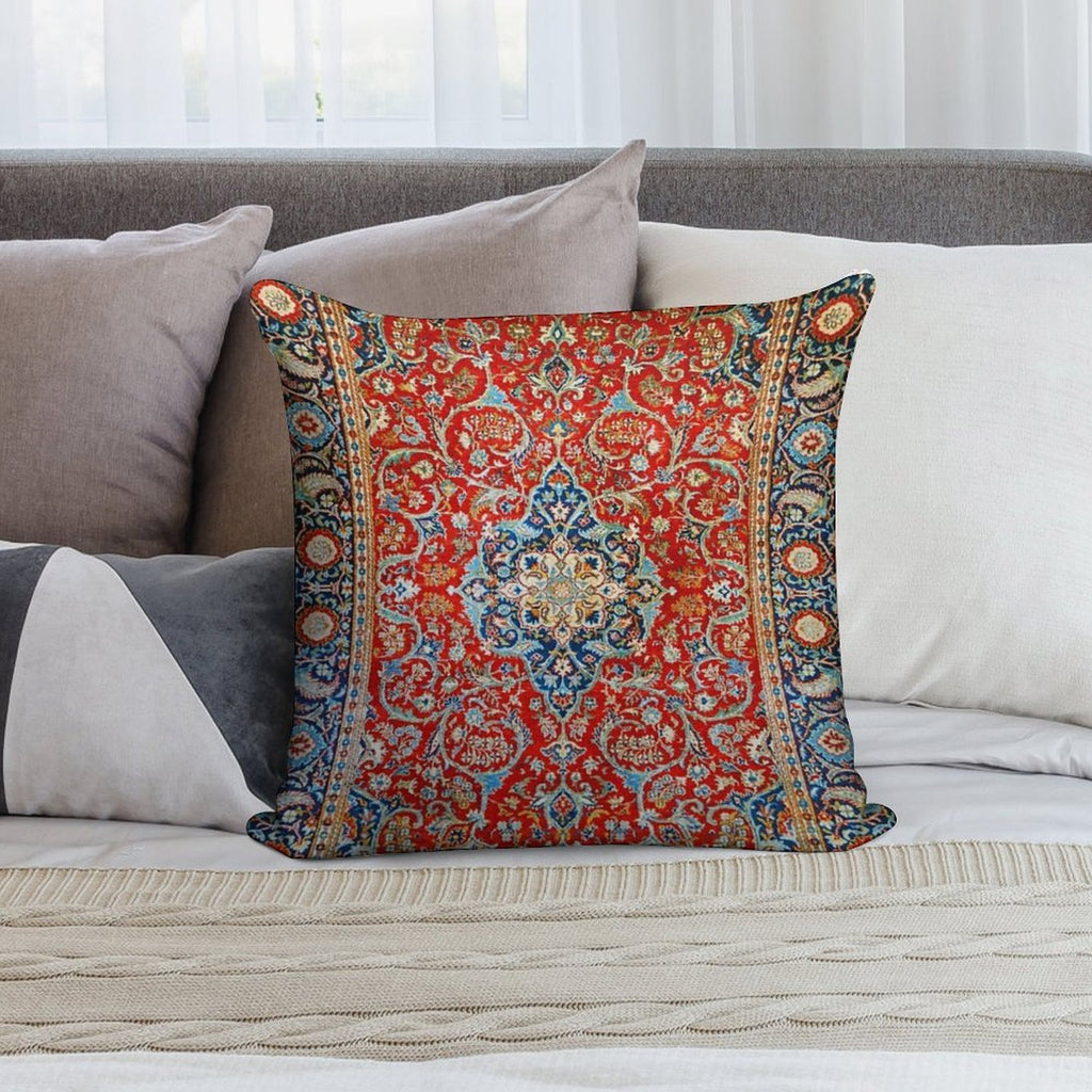 Red Blue Antique Floral Persian Carpet Print Soft Anti-Pilling Throw Pillow
