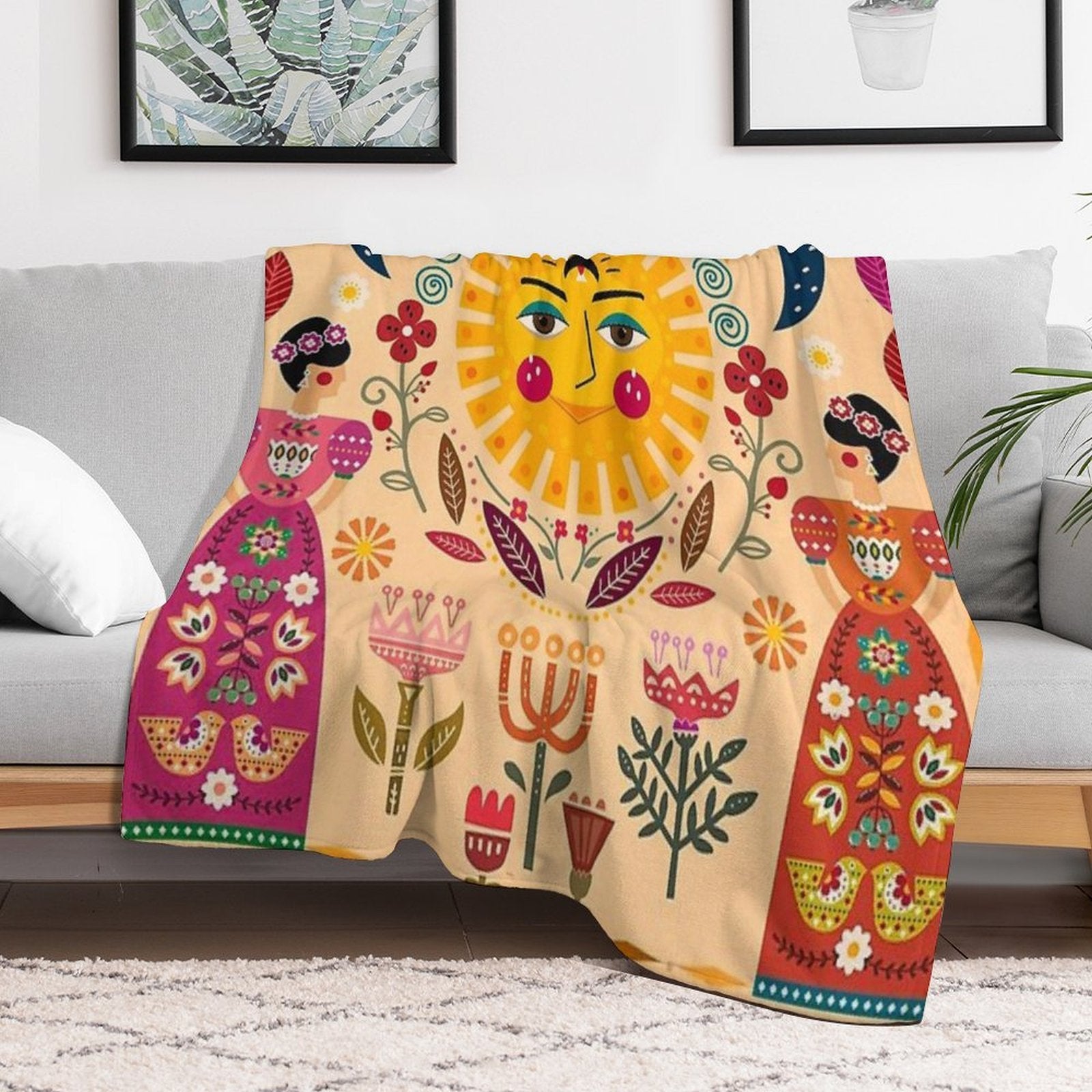 Folk Art Inspired By The Fabulous Frida Compact Throw Blanket