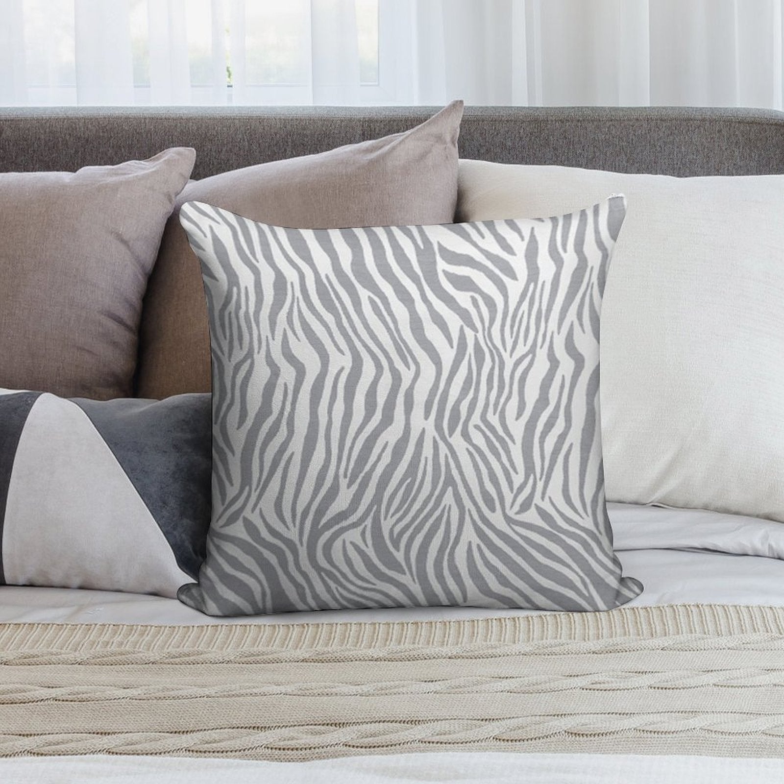 Stylish Grey Zebra Print Soft Bedroom Essential Throw Pillow