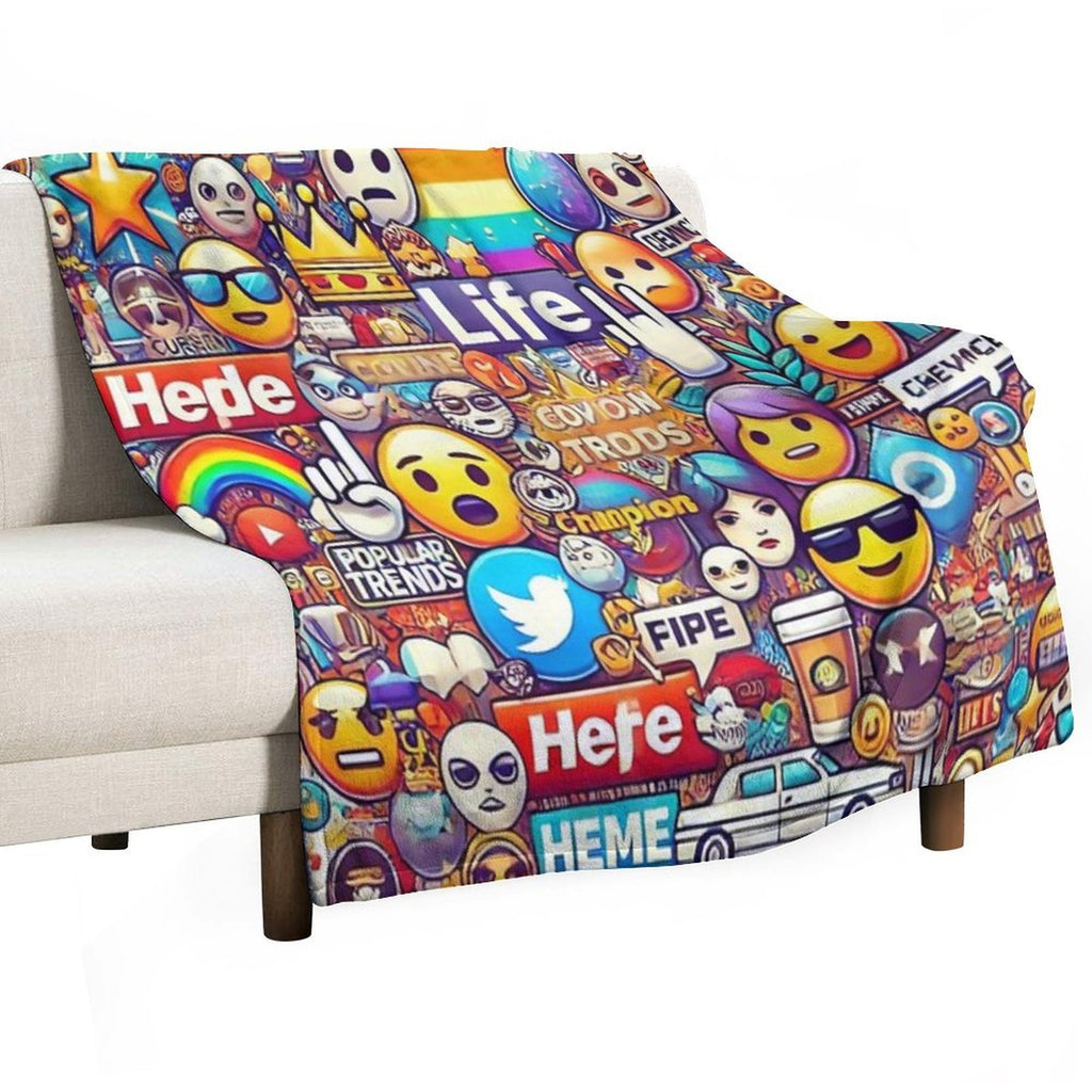 Internet Trends And Emojis Collage - Digital Pop Art Plush Throw Blanket
