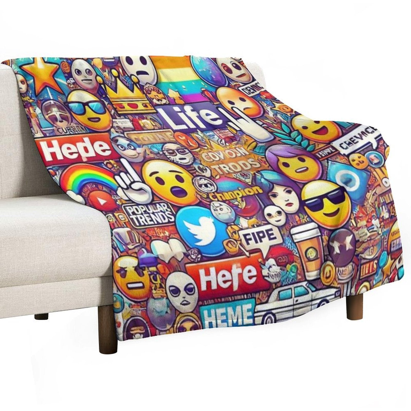 Internet Trends And Emojis Collage - Digital Pop Art Plush Throw Blanket