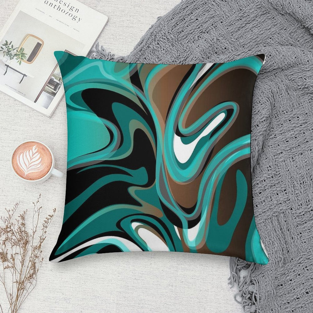 Liquify – Brown, Turquoise, Teal, Black, White Soft Luxury Feel Throw Pillow