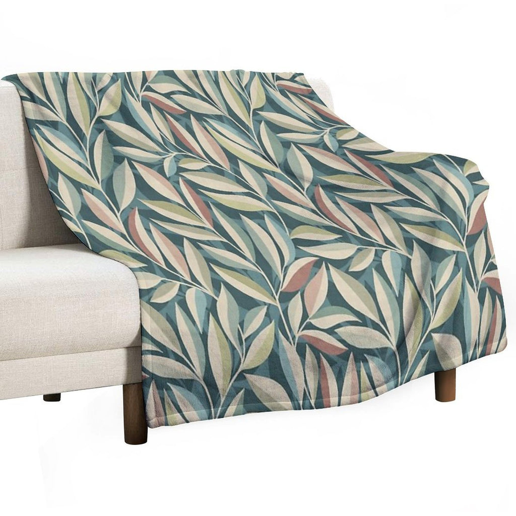 Peaceful Foliage And Shadows in Teal, Sage, Cream And Pink Pattern All-season Throw Blanket