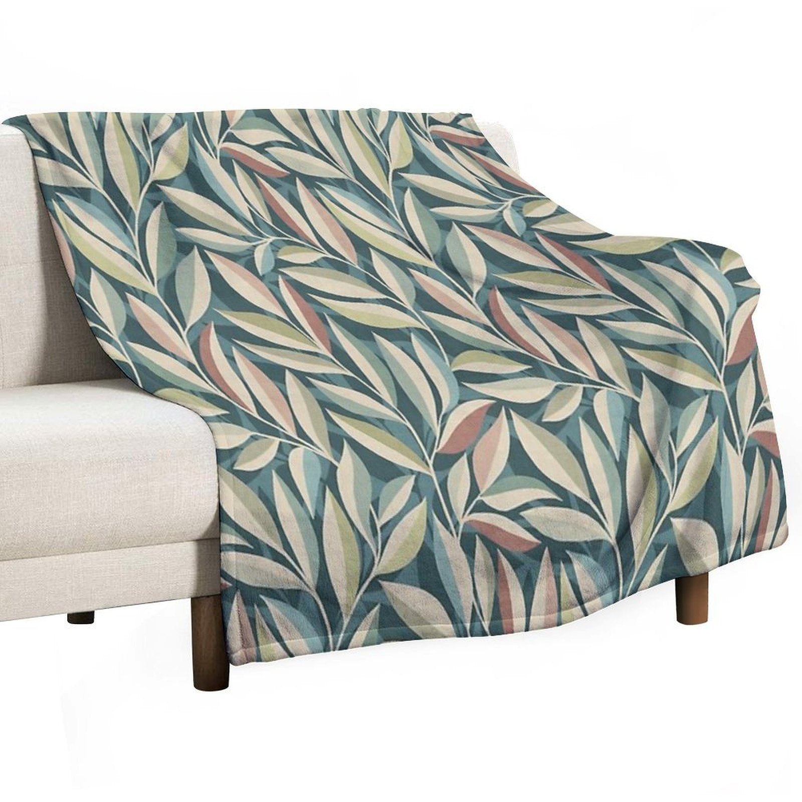 Peaceful Foliage And Shadows in Teal, Sage, Cream And Pink Pattern All-season Throw Blanket