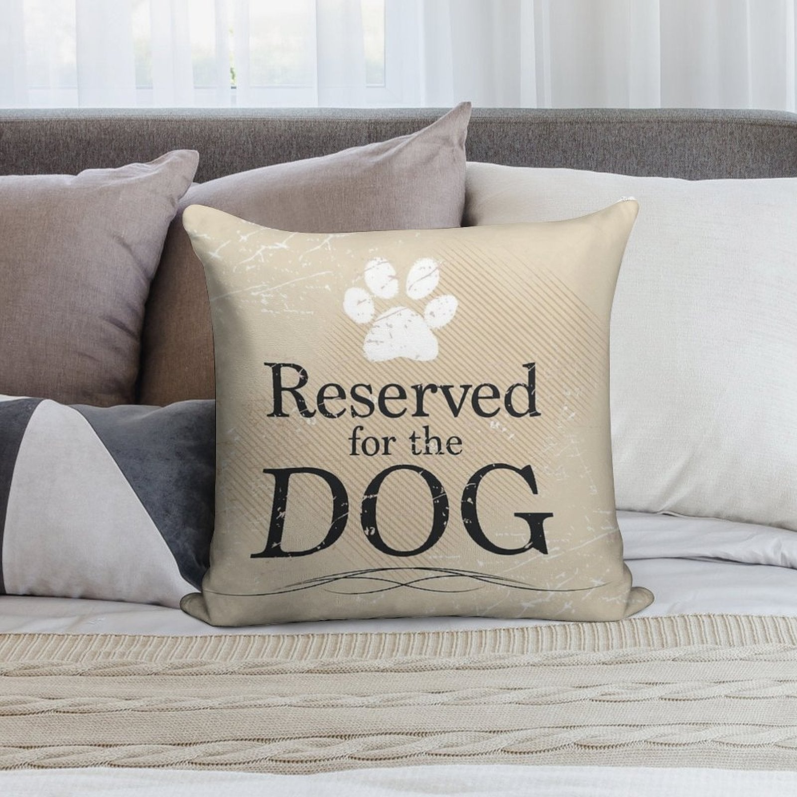 Reserved for The Dog (Tan) Soft Shrink-Resistant Throw Pillow