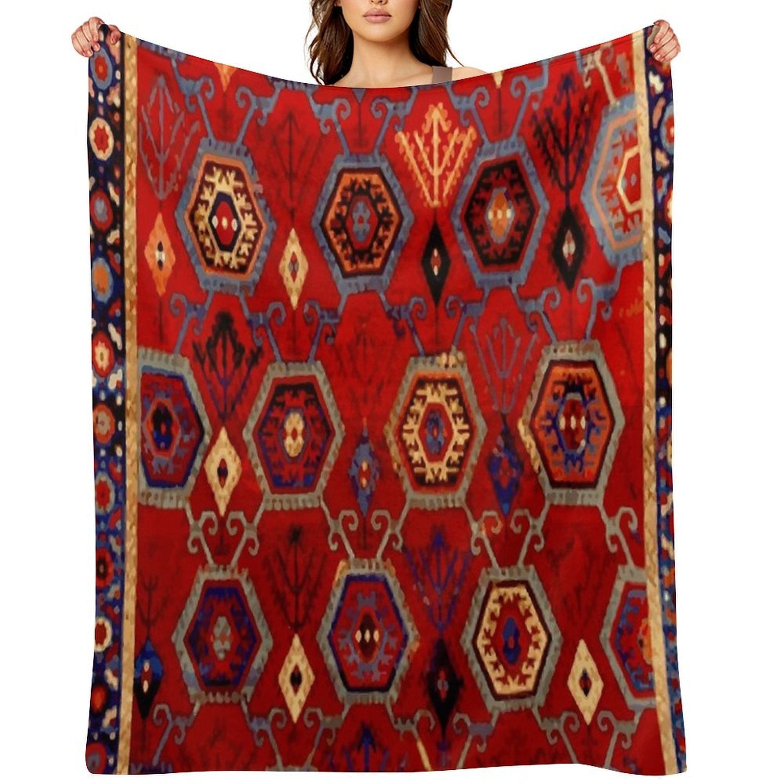 Safavid Rug with Geometric Hexagons Durable Throw Blanket