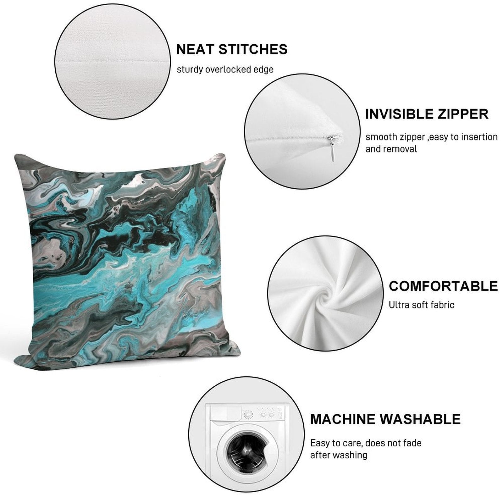 Turquoise Vein Marble Soft Fade-Resistant Throw Pillow