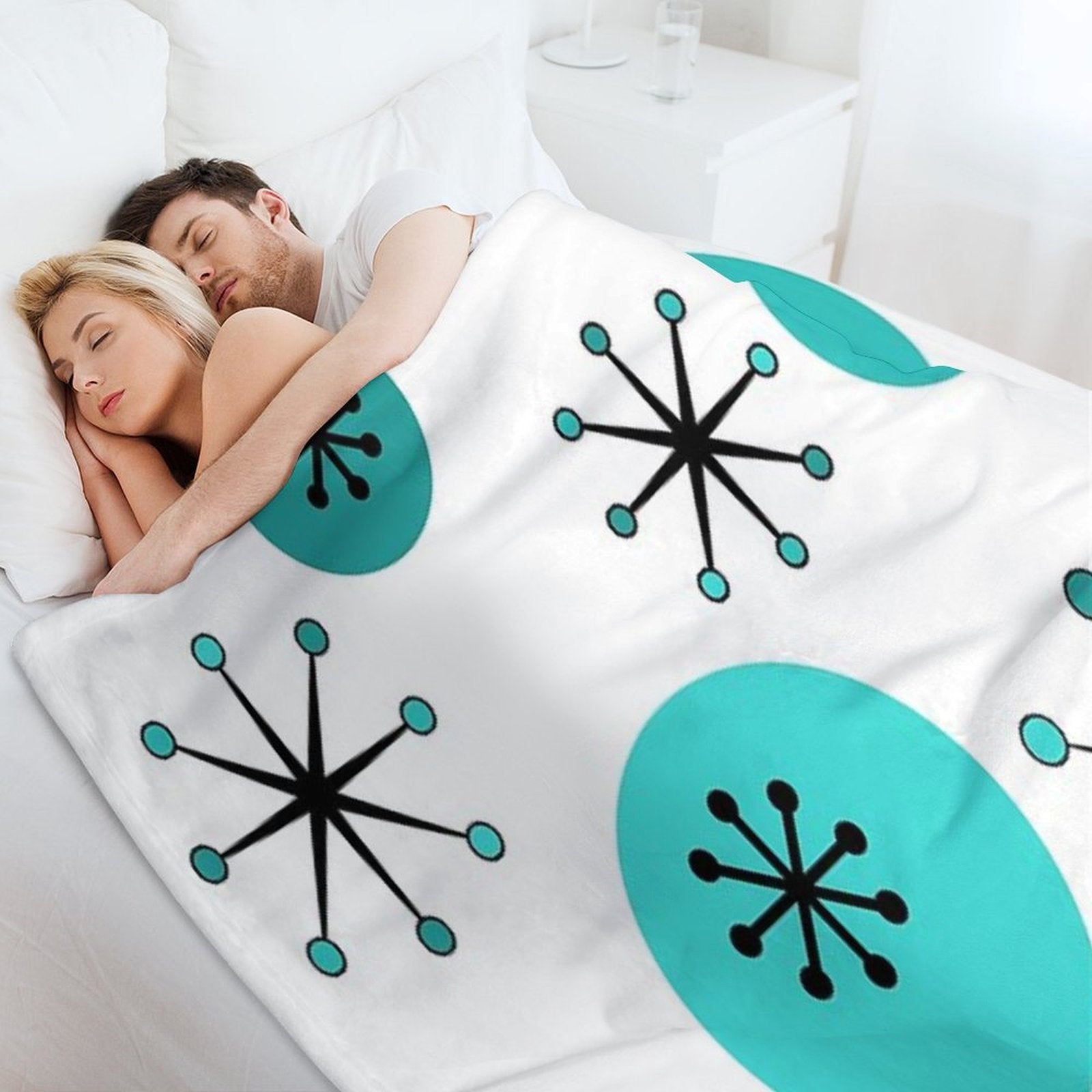Atomic Era Starbursts Turquoise Velvety-soft Throw Blanket