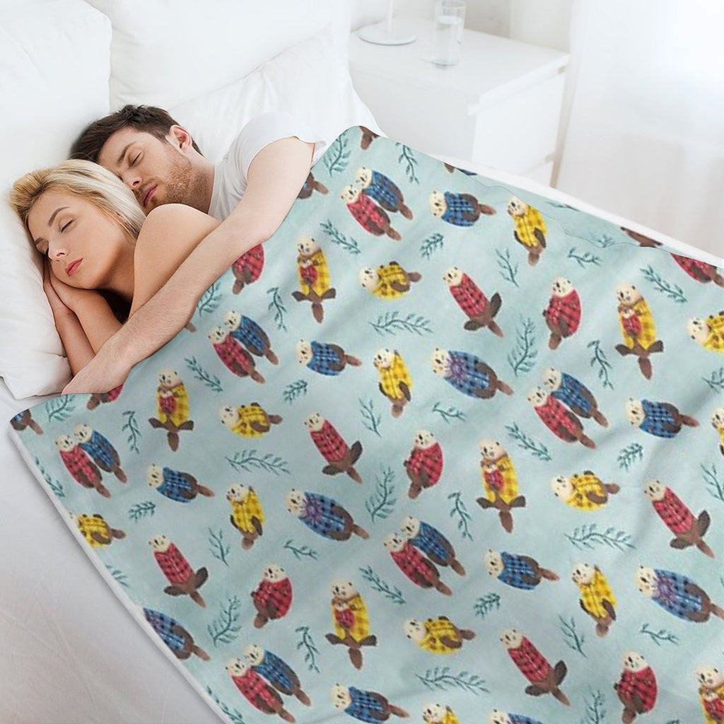 Sea Otters Wearing Plaid Lightweight Throw Blanket