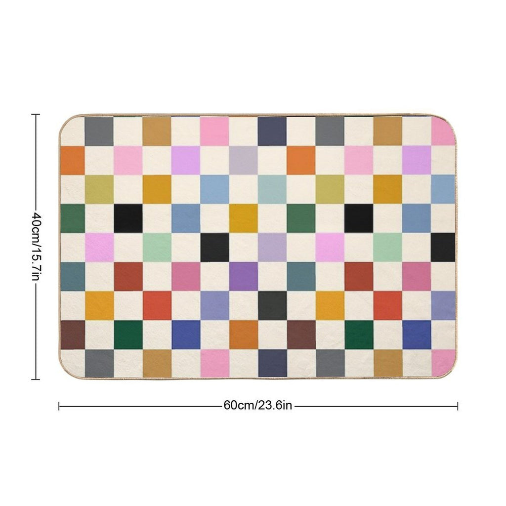 Multi Colour on Cream Checkerboard Grid  Anti-Trip Bath Mat