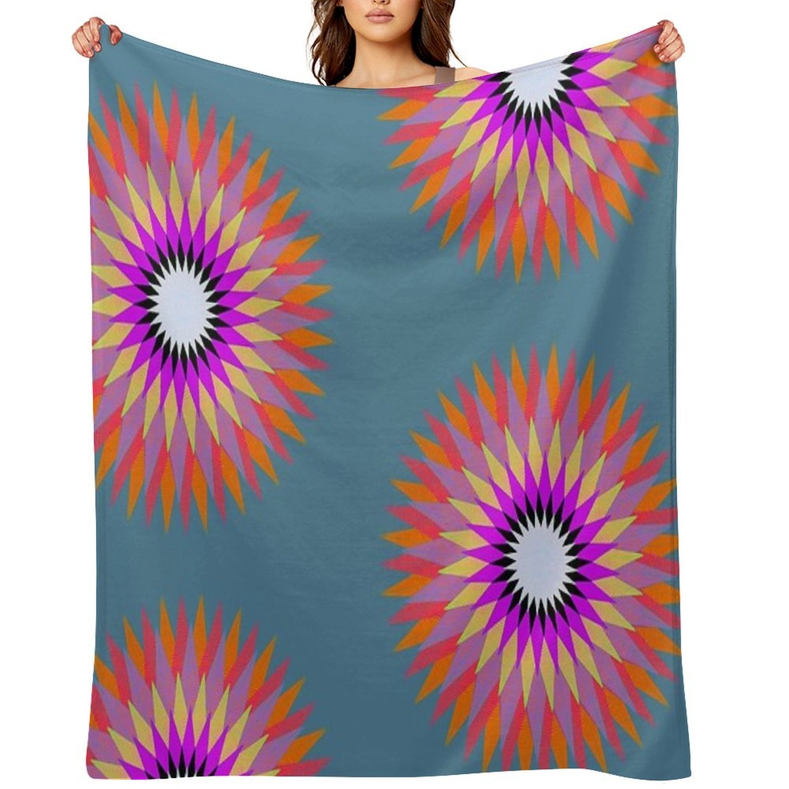 Psychedelic Geometric Flower Mandala Lightweight Throw Blanket