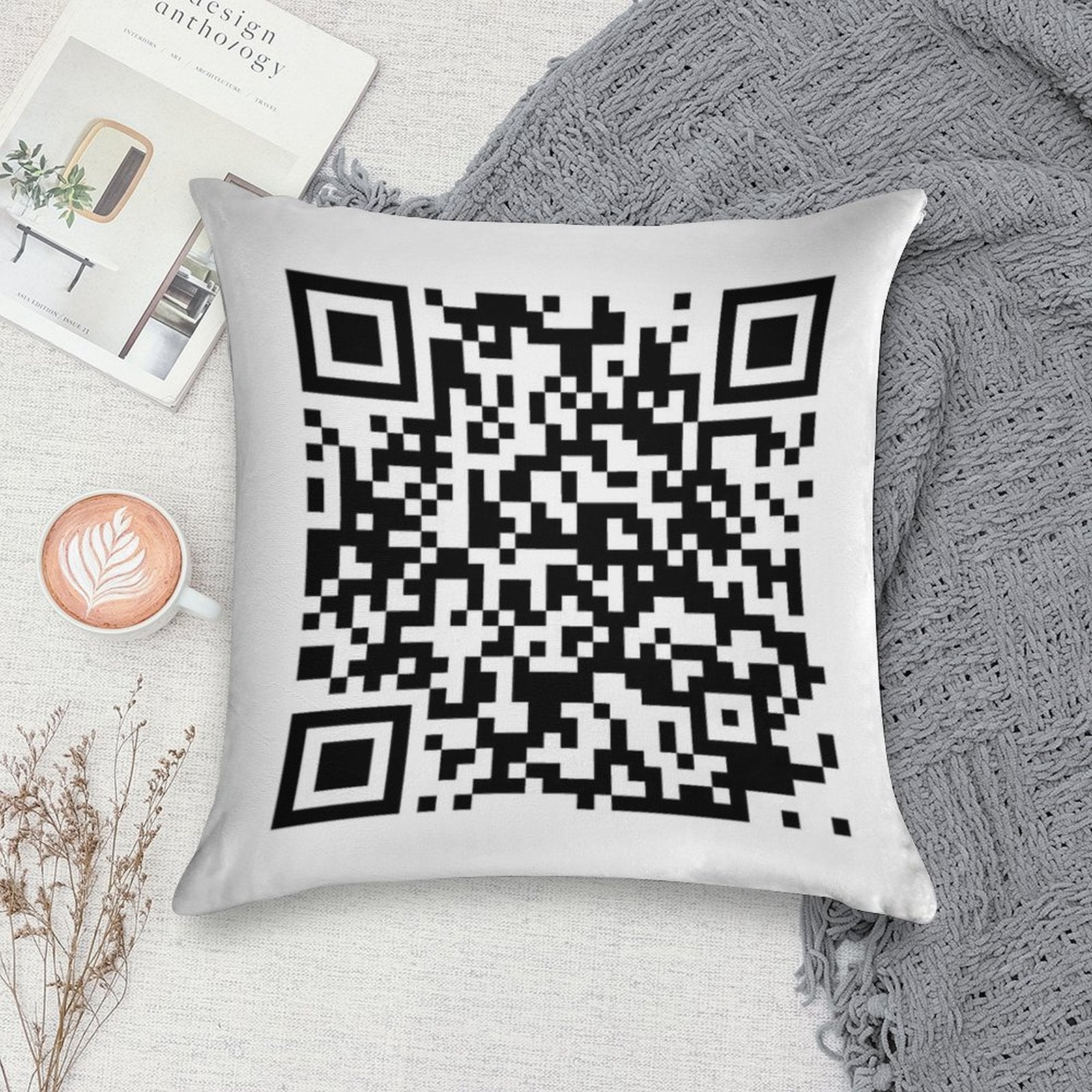 QrCode Rick Astley - Never Gonna Give You Up Soft Decorative Cover Throw Pillow