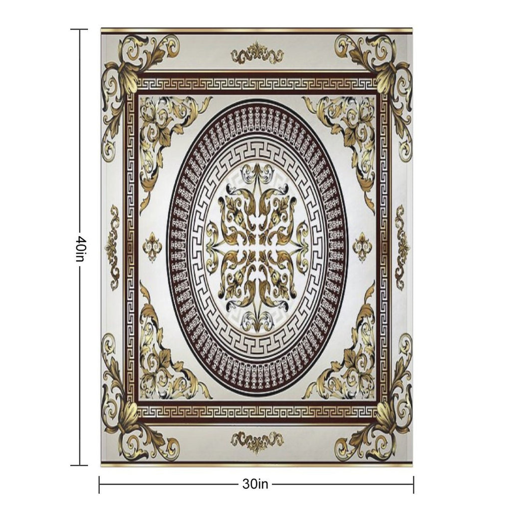 Baroque Ornate Cream Gold Brown Greek Key Premium Throw Blanket
