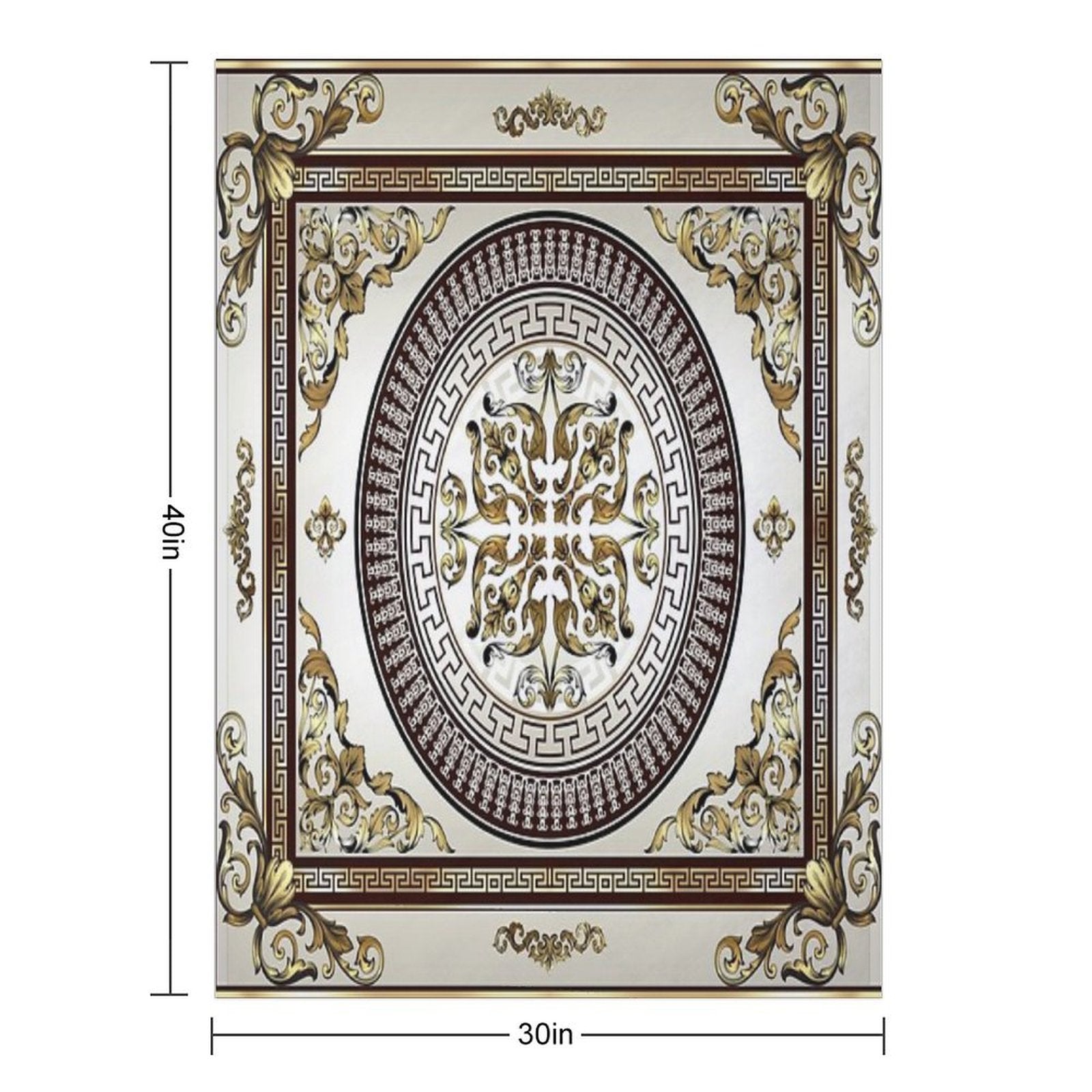 Baroque Ornate Cream Gold Brown Greek Key Premium Throw Blanket