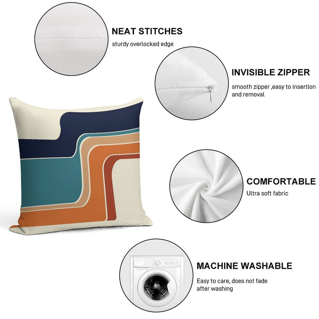Retro Zig Zag Stripes Orange Rust Blue Soft Washable Throw Pillow