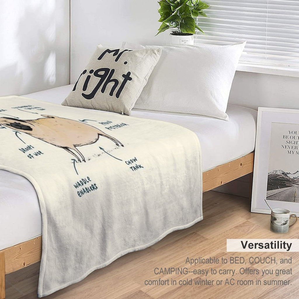 Anatomy of A Pug Multi-functional Throw Blanket