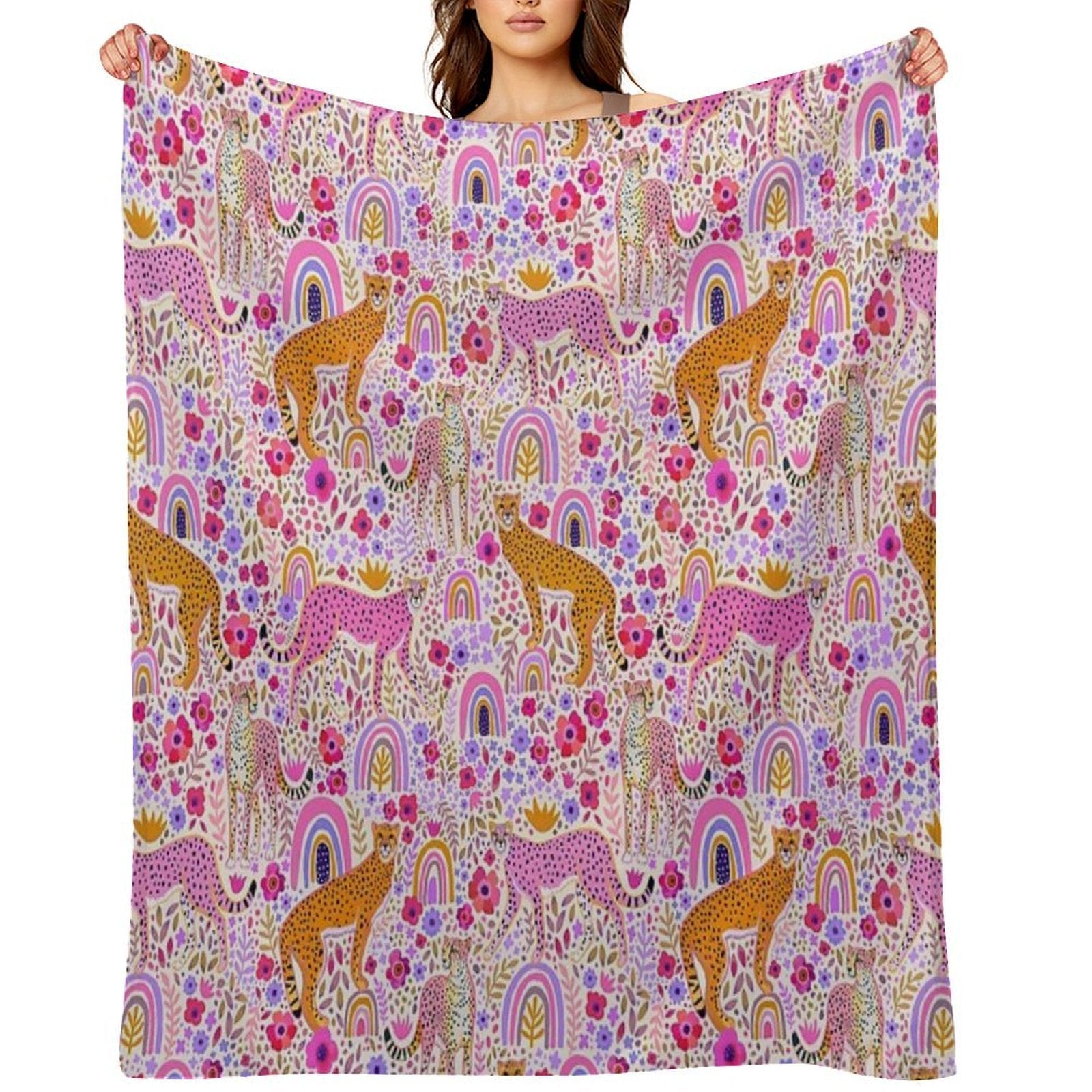Cheetah’s in A Rainbow Garden Plush Throw Blanket