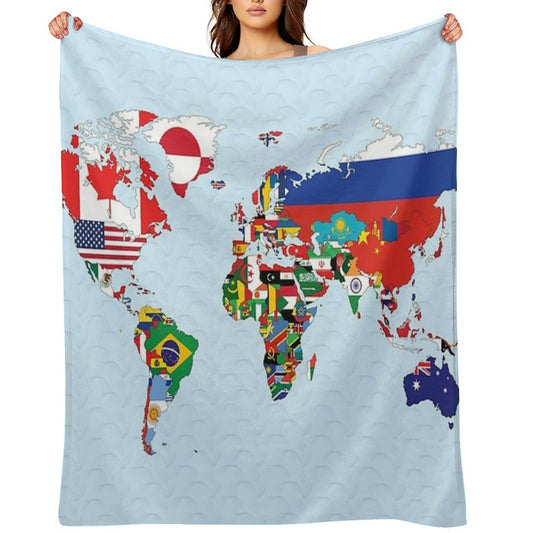 World Map Made Up of Each Countries Flag Plush Throw Blanket
