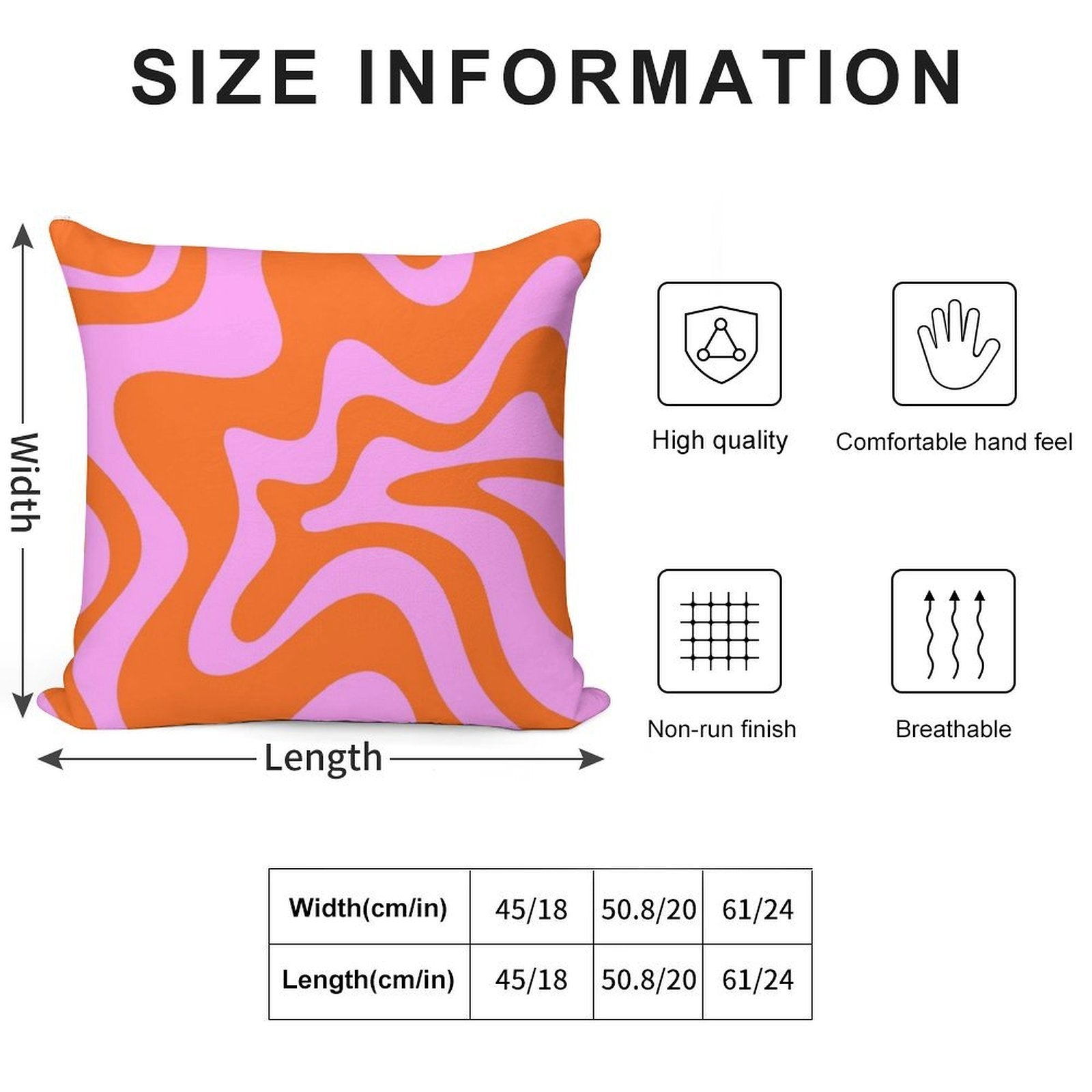 Retro Liquid Swirl Abstract Pattern Square in Hot Pink And Red-Orange Soft Washable Throw Pillow