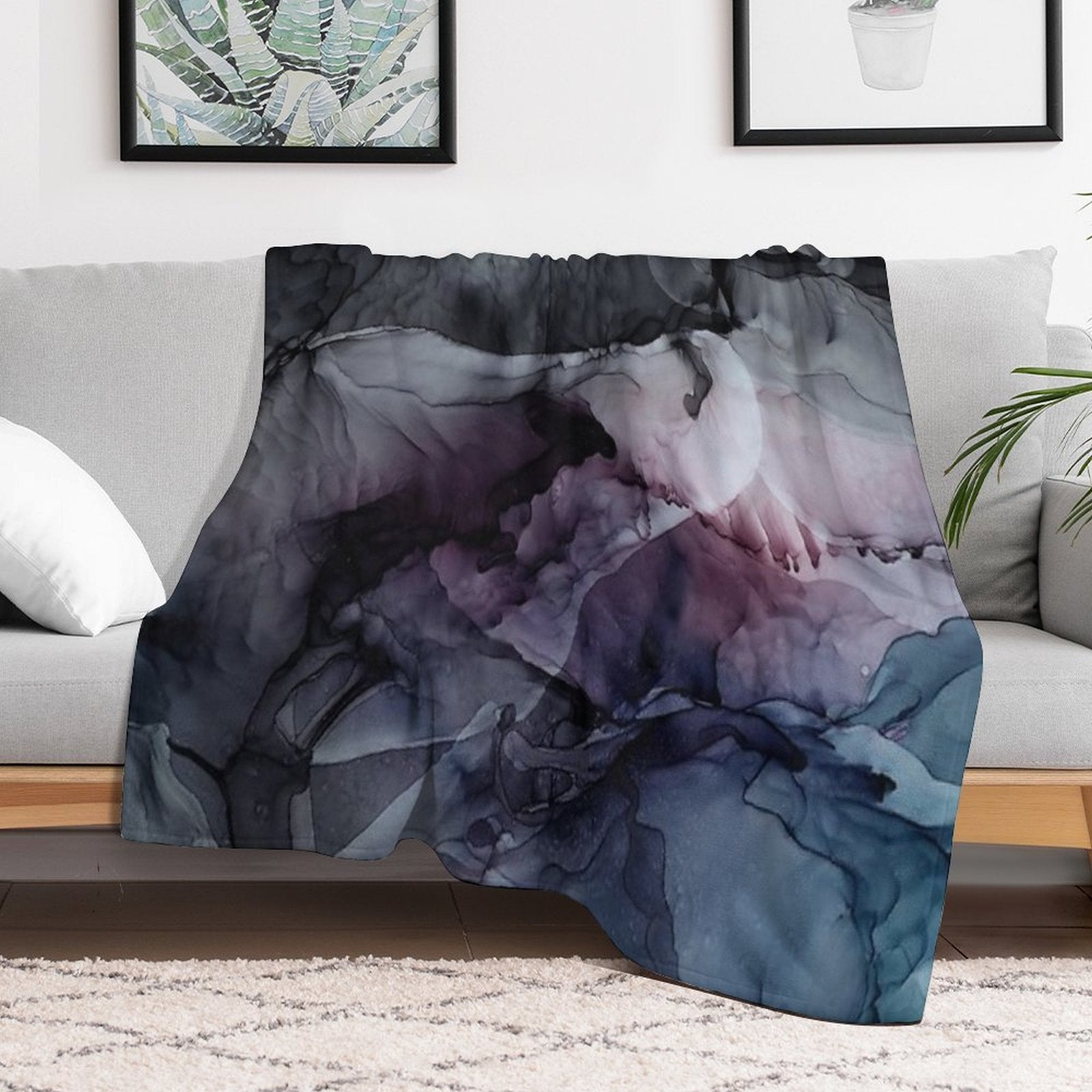 Moody Dark Chaos Inks Abstract Multi-functional Throw Blanket