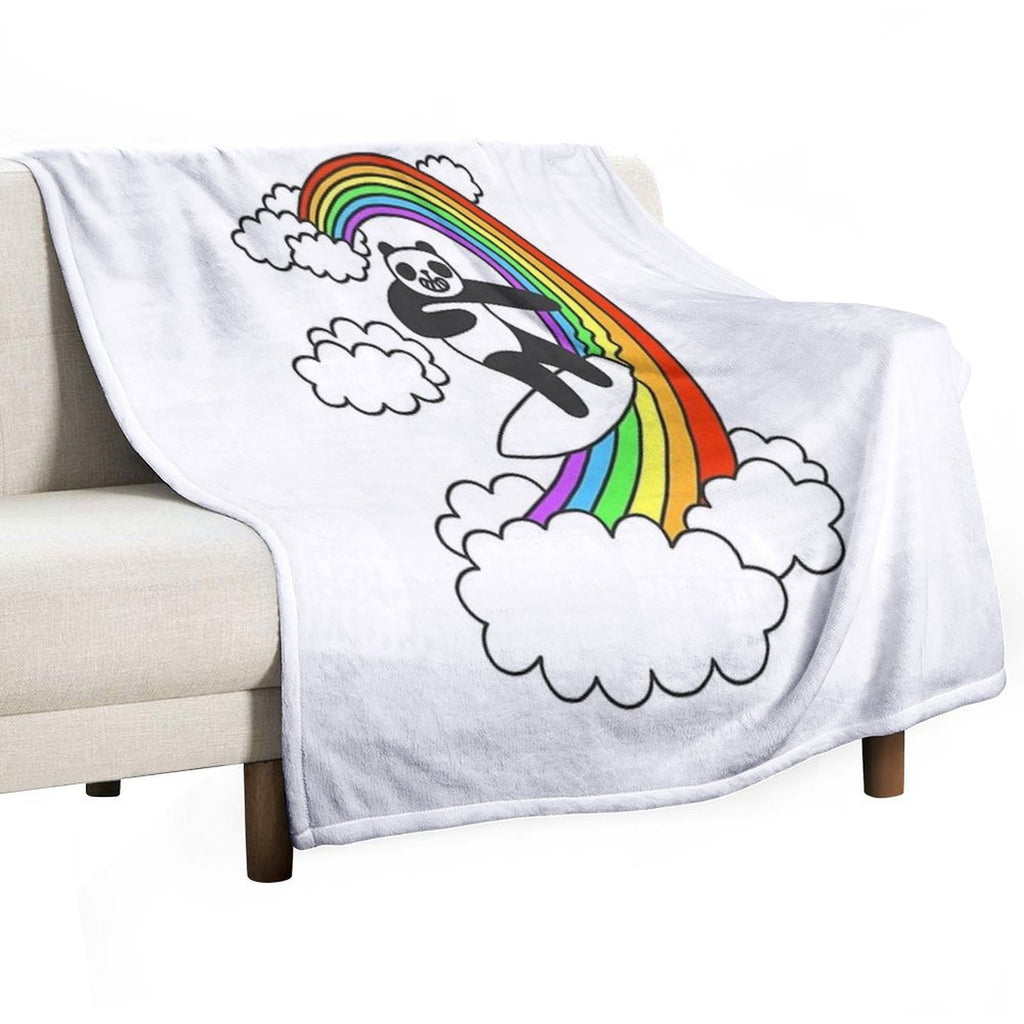 Pandas Surf Rainbows Versatility Throw Blanket