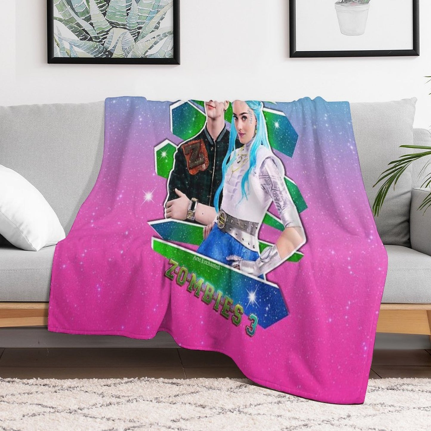 Zombies 3 - Milo And Meg - Zed And Addison - Galaxy Love Glitter Compact Throw Blanket