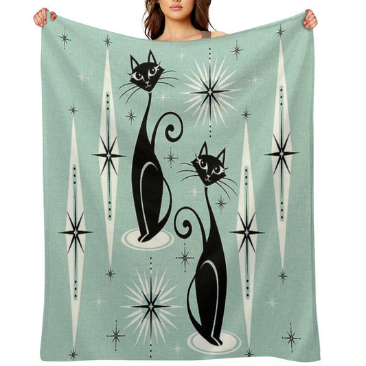 Mid Century Meow Retro Atomic Cats on Vintage Mint ©studioxtine Wrinkle-free Throw Blanket