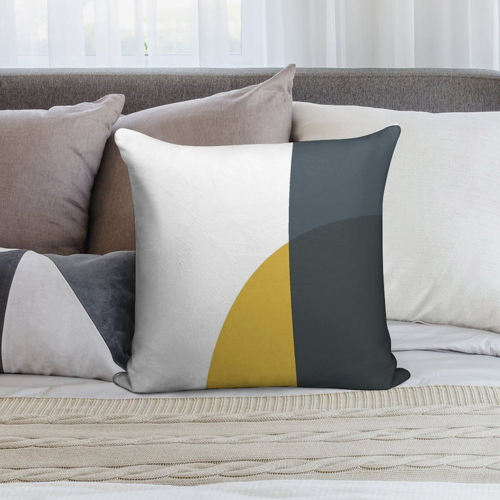 Abstract Geometric Minimalist 2 Navy Blue, Light Mustard Yellow, And White Soft Home Decor Throw Pillow