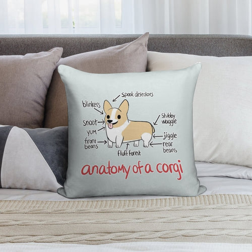 Anatomy of A Corgi Soft Short Plush Fabric Throw Pillow