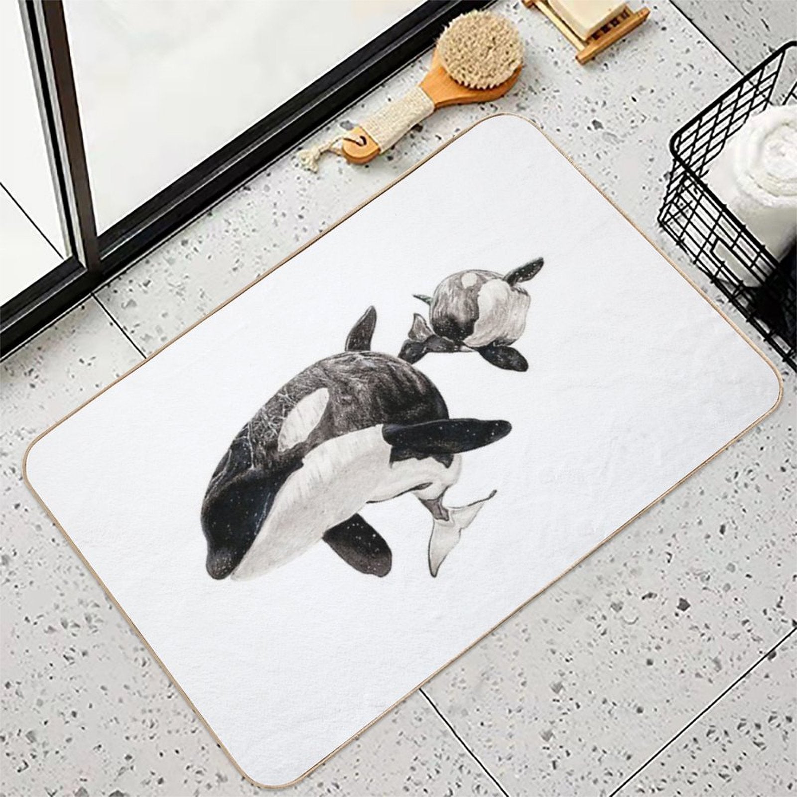 Katina And Taku The Killer Whales Drawing  Odorless Bath Mat