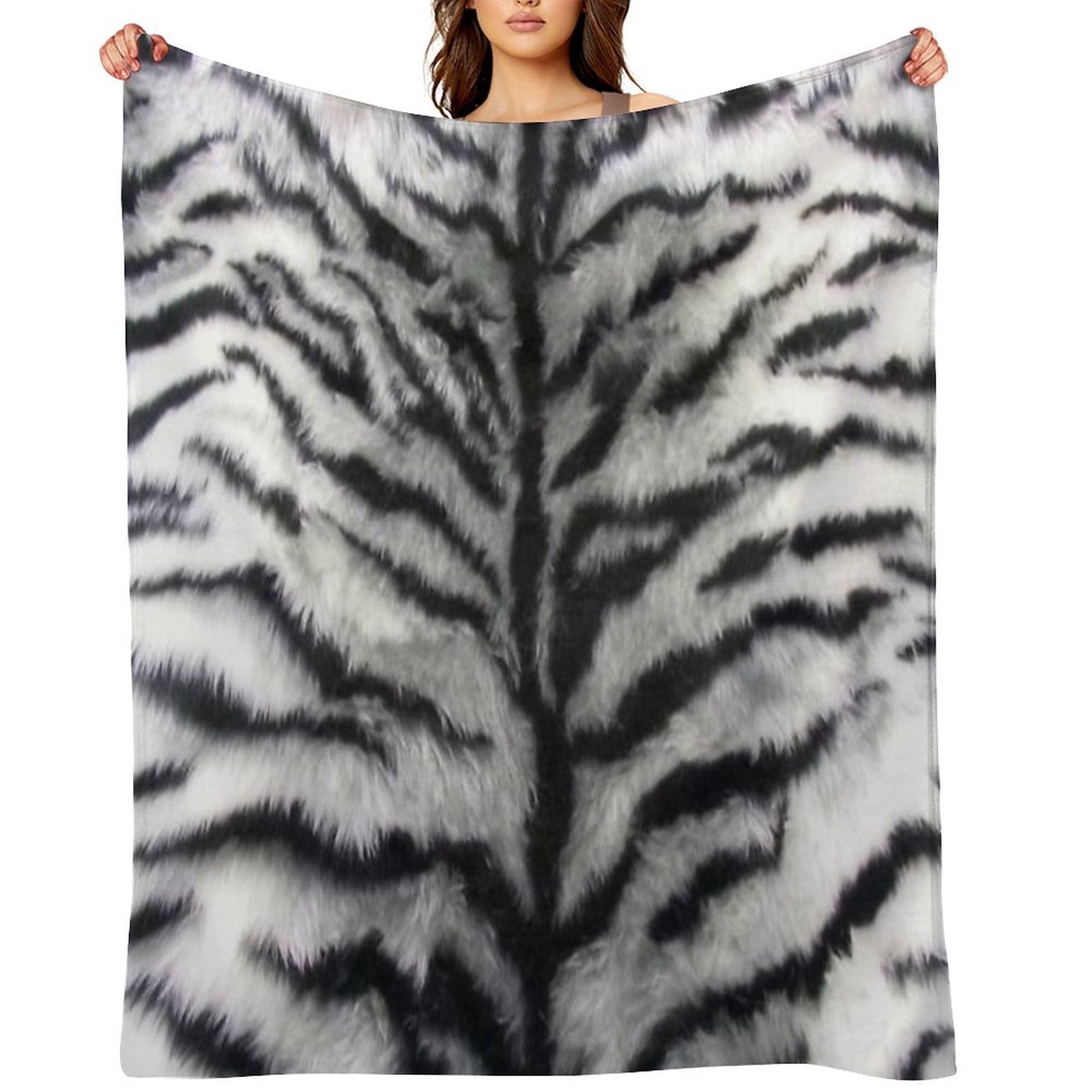 White Tiger Print Animal Skin Fur Pattern Shrink-resistant Throw Blanket