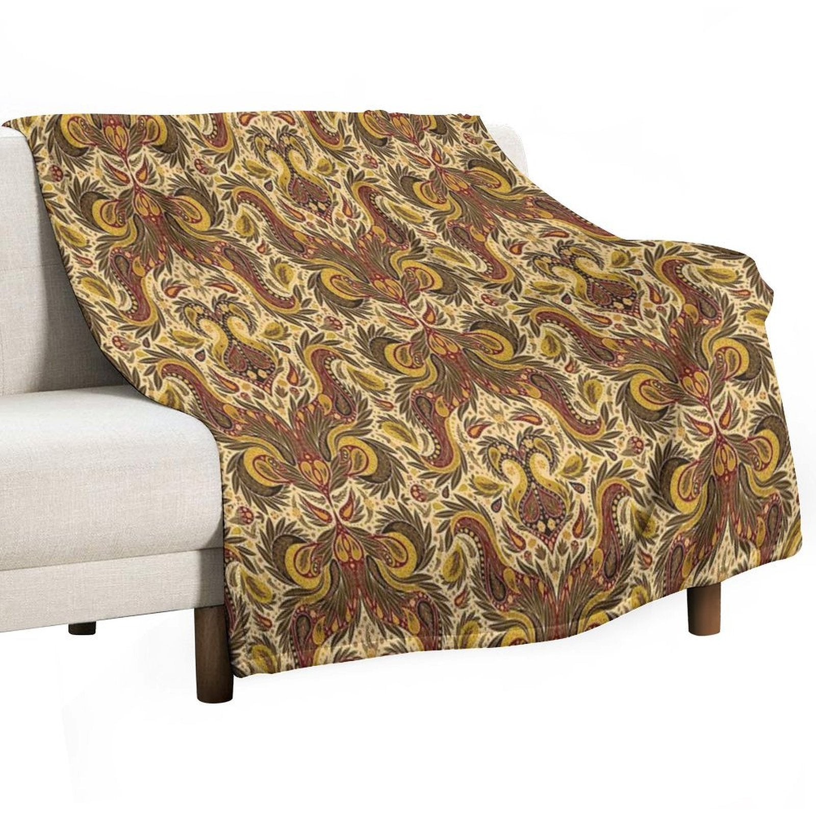 Olive Green, Gold & Burgundy Paisley Pattern All-season Throw Blanket